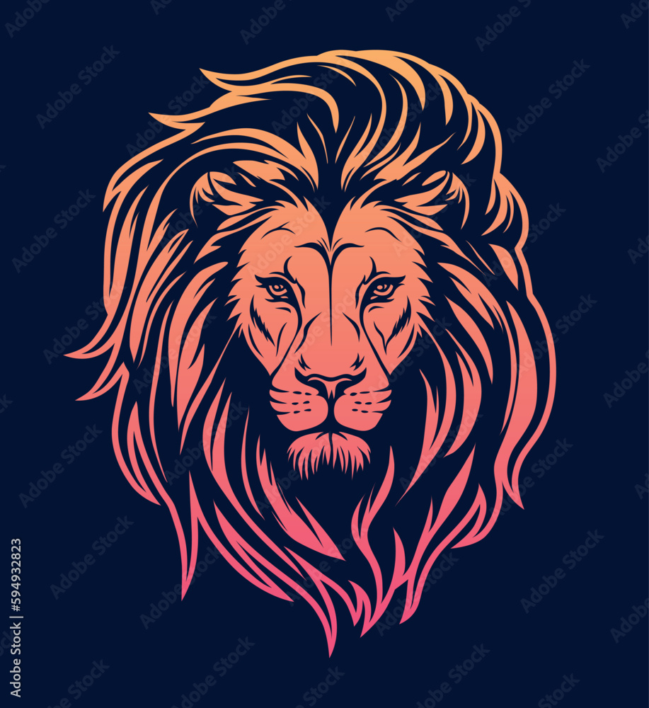 Obraz premium Lion face front view logotype line art eps vector art image illustration. Lion head with mane hair business company logo design and brand identity graphic.