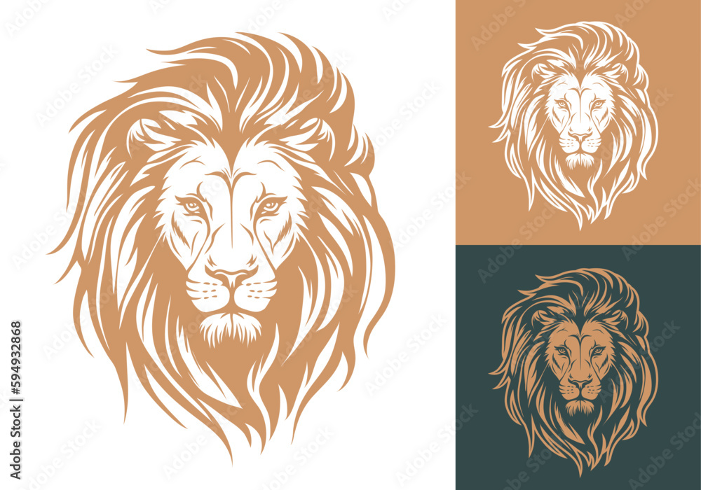 Lion head company logo vector line art illustration on black and white