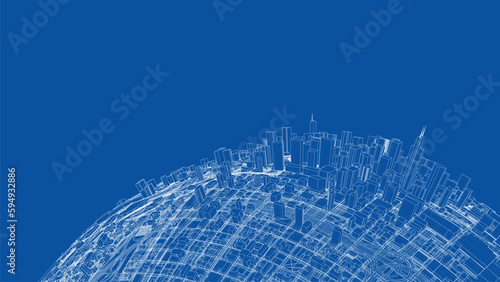 3d city sphere. Vector rendering of 3d