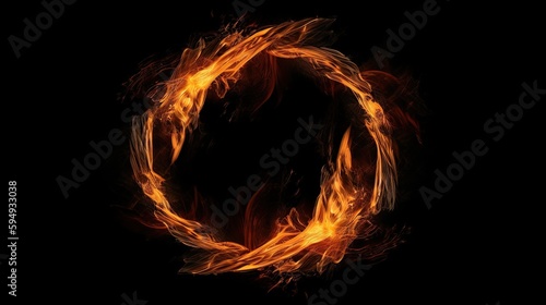 abstract of a ring of fire on a black background. generative ai