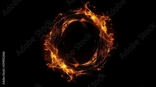 abstract of a ring of fire on a black background. generative ai