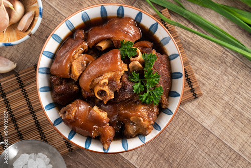 Taiwanese traditional food pork knuckle in a bowl photo
