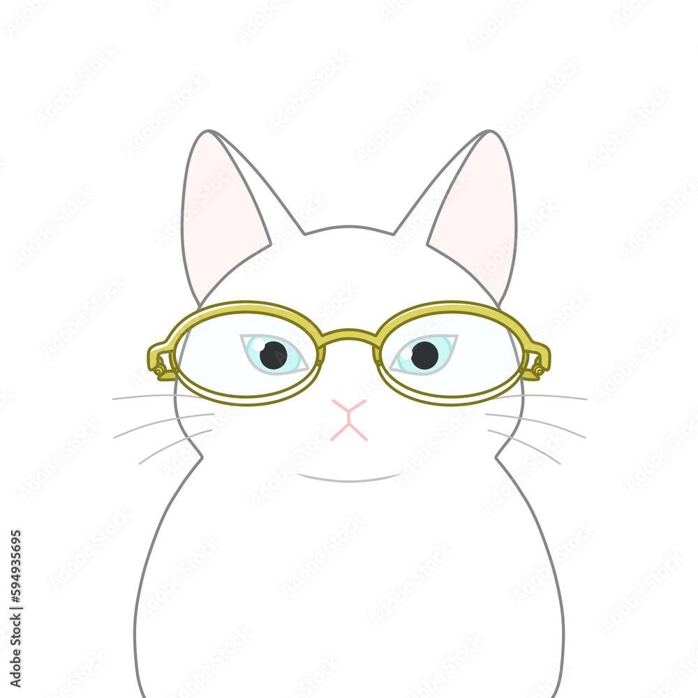 大きなメガネをかけている白色の猫 大きなメガネをかけている白色の猫