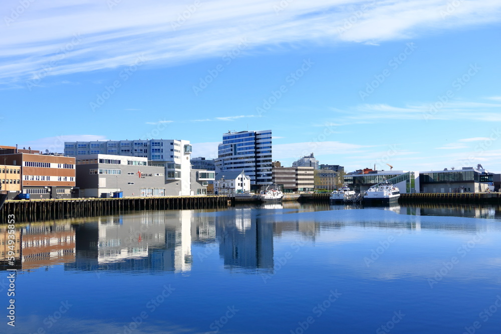 May 28 2022 - Tromso, Norway: Modern residential and business buildings in the city