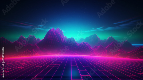 Abstract background neon lights with lines and a grid visuals technology Generative AI