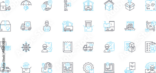 Cargo delivery linear icons set. Logistics, Shipping, Freight, Transportation, Dispatch, Shipment, Hauling line vector and concept signs. Delivery,Export,Import outline illustrations