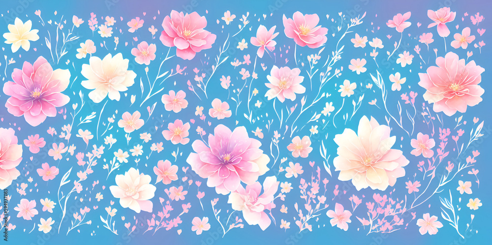 Fototapeta Colorful spring flowers background. AI generated illustration