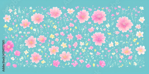 Colorful spring flowers background. AI generated illustration