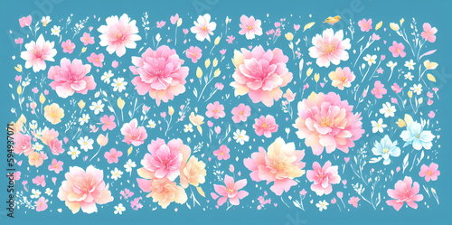 Colorful spring flowers background. AI generated illustration