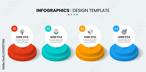 Infographic template. 4 circles on columns with icons and text