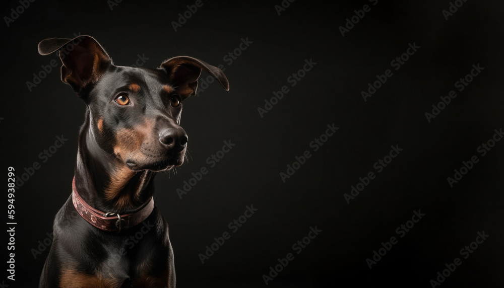 Dog portrait against a dark background, pet portrait