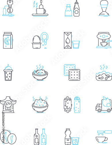 Repast linear icons set. Meal, Dish, Plate, Cuisine, Feast, Gathering, Banquet line vector and concept signs. Spread,Buffet,Food outline illustrations