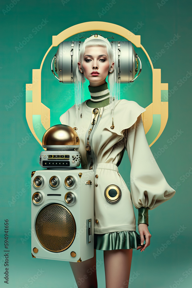 Φωτογραφία Fashion futuristic looking woman wearing huge amazing headphones