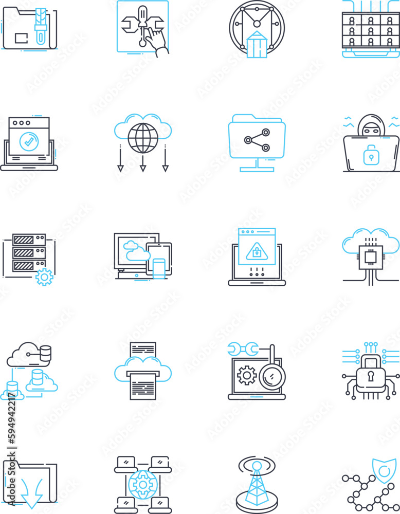 Mobile computing linear icons set. Smartph, Tablet, Laptop, Wireless, Bluetooth, Wi-Fi, G line vector and concept signs. GPS,Mobile,Portable outline illustrations