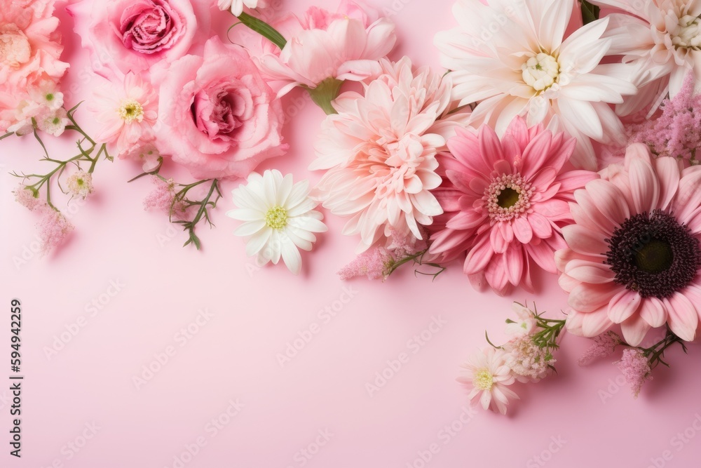 Spring flowers isolated on pink background. AI-Generated.