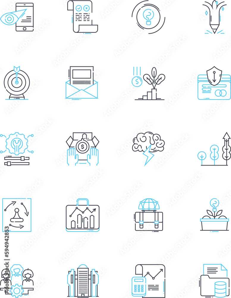 Private enterprise linear icons set. Capitalism, Entrepreneurship, Profit, Innovation, Competition, Risk, Opportunity line vector and concept signs. Growth,Investment,Market outline illustrations