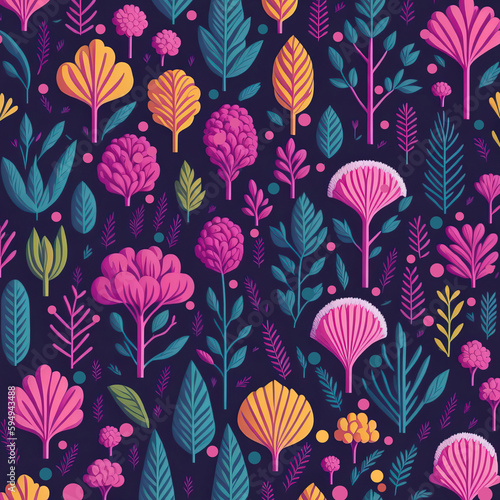 Colorful seamless flower patterns ai generated. photo