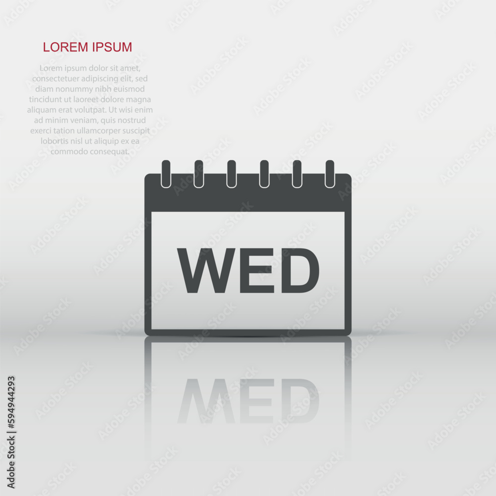 Vector wednesday calendar page icon in flat style. Calendar sign illustration pictogram. Wednesday agenda business concept. Vector wednesday calendar page icon in flat style. Calendar sign illustration pictogram. Wednesday agenda business concept.