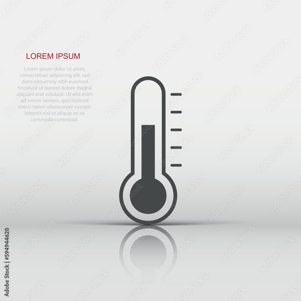 Vector thermometer icon in flat style. Goal sign illustration pictogram. Thermometer business concept.