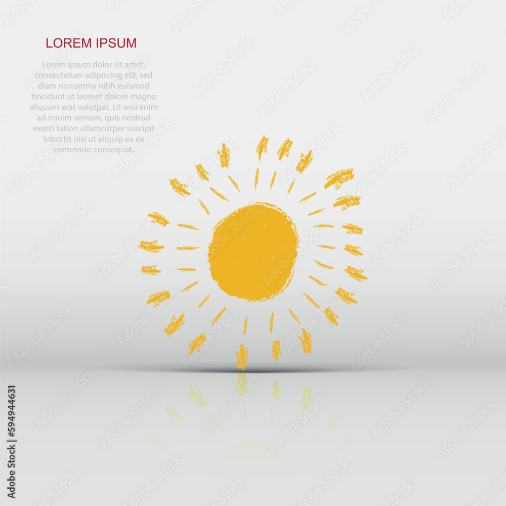 Vector hand drawn sun icon in flat style. Summer sign illustration pictogram. Sun business concept. Vector hand drawn sun icon in flat style. Summer sign illustration pictogram. Sun business concept.