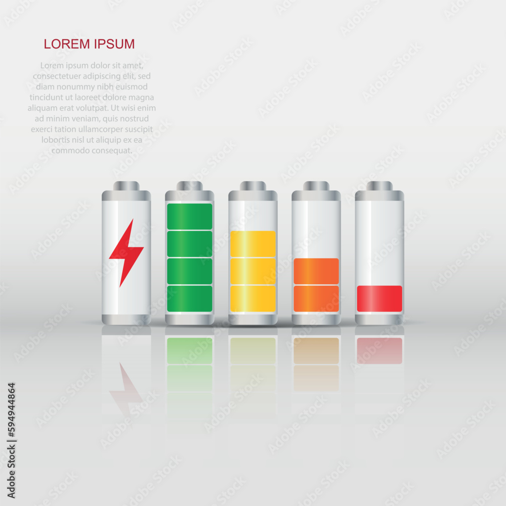 Set of battery charge level indicator. Vector illustration on white background. Set of battery charge level indicator. Vector illustration on white background.