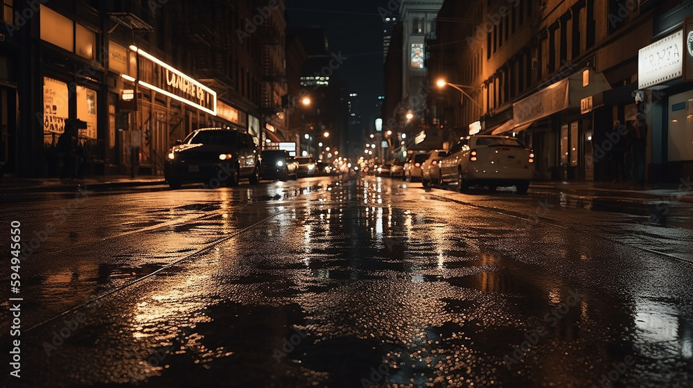 Night city rain and lights background AI Night city rain and lights background AI