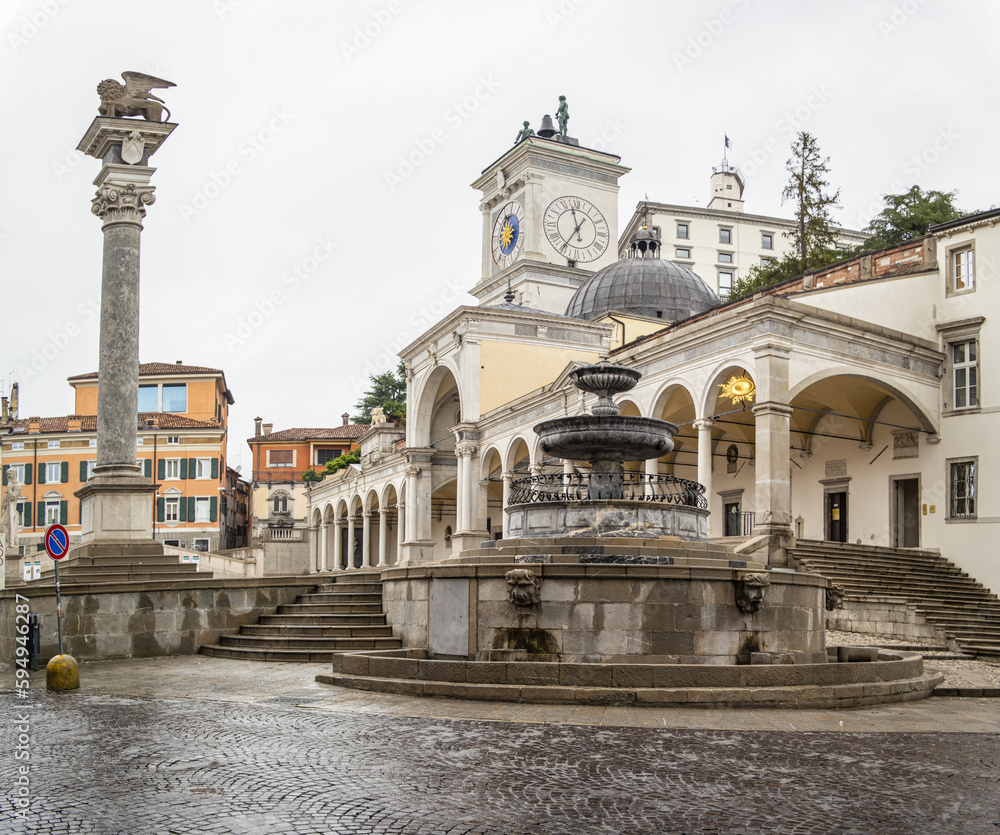 View of the clock tower of the piazza Libertà  in Udine, Friuli Venezia Giulia - Italy