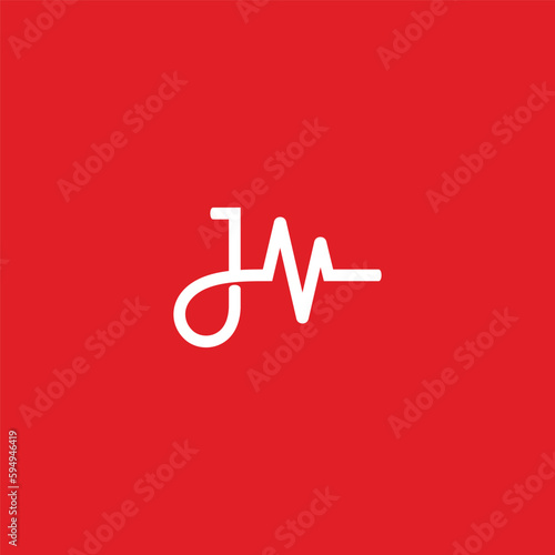 Letter J or JM and Heart Beat logo or icon design