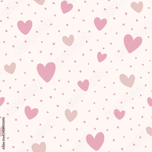 Seamless pattern with hearts and dots. Hand drawn background. Texture for print, textile, packaging.