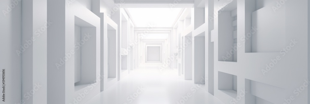 Fototapeta premium Abstract Futuristic empty floor and room Sci-Fi Corridor. Long corridor with concrete floor and transparent walls in modern space 3D Render. generate AI.