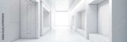 Abstract Futuristic empty floor and room Sci-Fi Corridor. Long corridor with concrete floor and transparent walls in modern space 3D Render. generate AI.