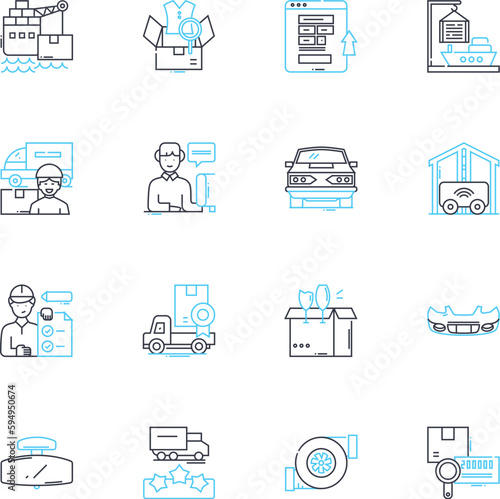 Airplanes linear icons set. Jets, Propellers, Cockpit, Runway, Turbulence, Cabin, Engines line vector and concept signs. Takeoff,Landings,Altitude outline illustrations