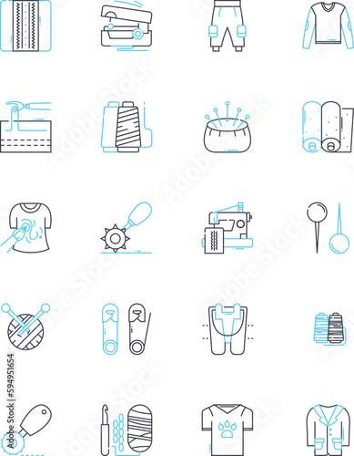 Embroidery linear icons set. Needlework, Stitch, Thread, Design, Pattern, Texture, Fabric line vector and concept signs. Hoop,Applique,Satin outline illustrations