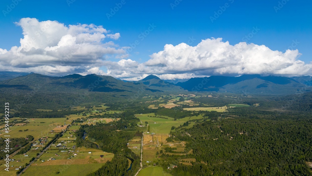Aerial view of the beautiful Valdivian Forest, Andes Range