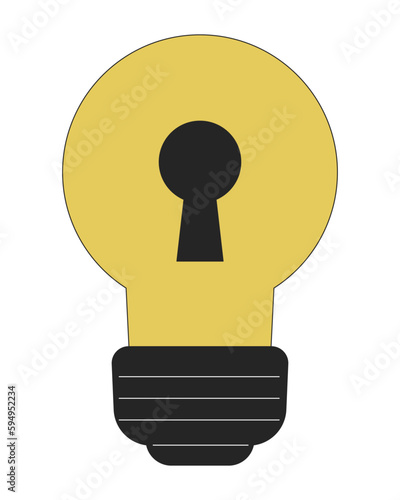 Light bulb with keyhole flat line color vector object. Access to innovation. Editable lineart icon on white. Simple outline cartoon style spot illustration for web graphic design and animation