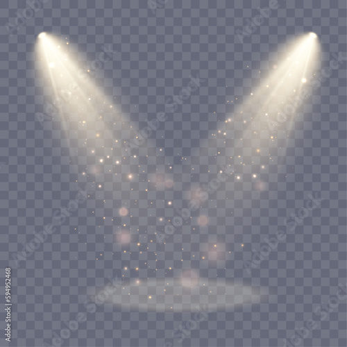 Stage spotlight, golden light source, concert lighting. Spotlight for concert lighting.