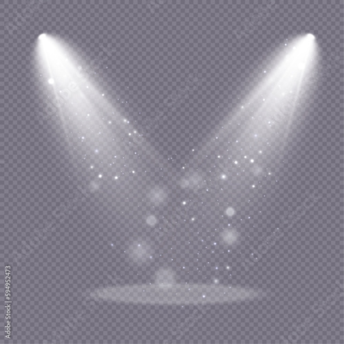 Stage spotlight, bright light source, concert lighting. Spotlight for concert lighting. Vector for web design.