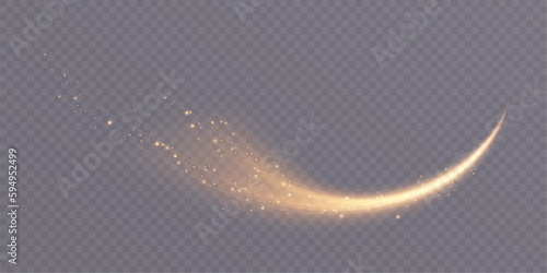 Golden magic comet with lots of sparkling dust shimmering light effects. Magic golden wind for web design and fabulous decoration. vector png