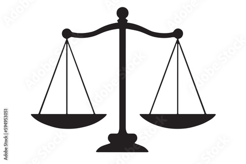 Isolated Black Scales of Justice Icon, Vector Illustration on white Background. Legal Concept