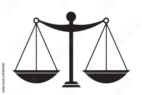 Isolated Black Scales of Justice Icon, Vector Illustration on white Background. Legal Concept