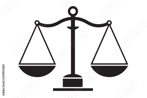 Isolated Black Scales of Justice Icon, Vector Illustration on white Background. Legal Concept