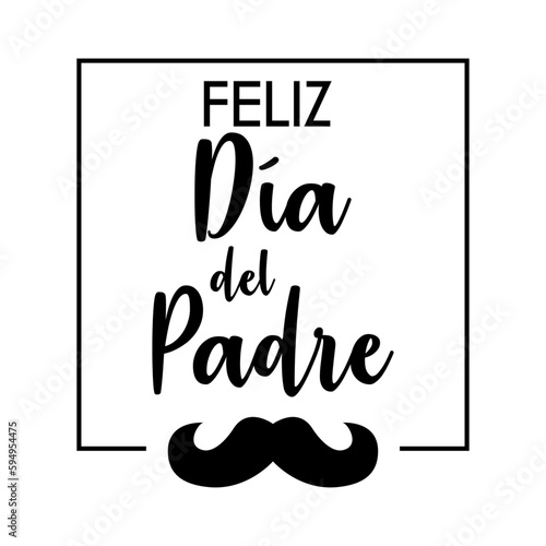 Letras de la palabra Feliz Día del Padre en texto manuscrito en español con bigote en cuadrado lineal para su uso en felicitaciones y tarjetas