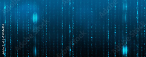 Binary Code backgrounds, a sequence of zero and one number on a blue background. Numbers of the computer matrix. The concept of coding and cybersecurity