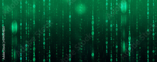 Binary Code backgrounds, a sequence of zero and one number on a green background. Numbers of the computer matrix. The concept of coding and cybersecurity
