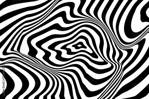 Optical Psychedelic Spiral with Twist Striped. Background Abstract Line Black and White Color. Swirl Hypnotic Pattern. Vector illustration