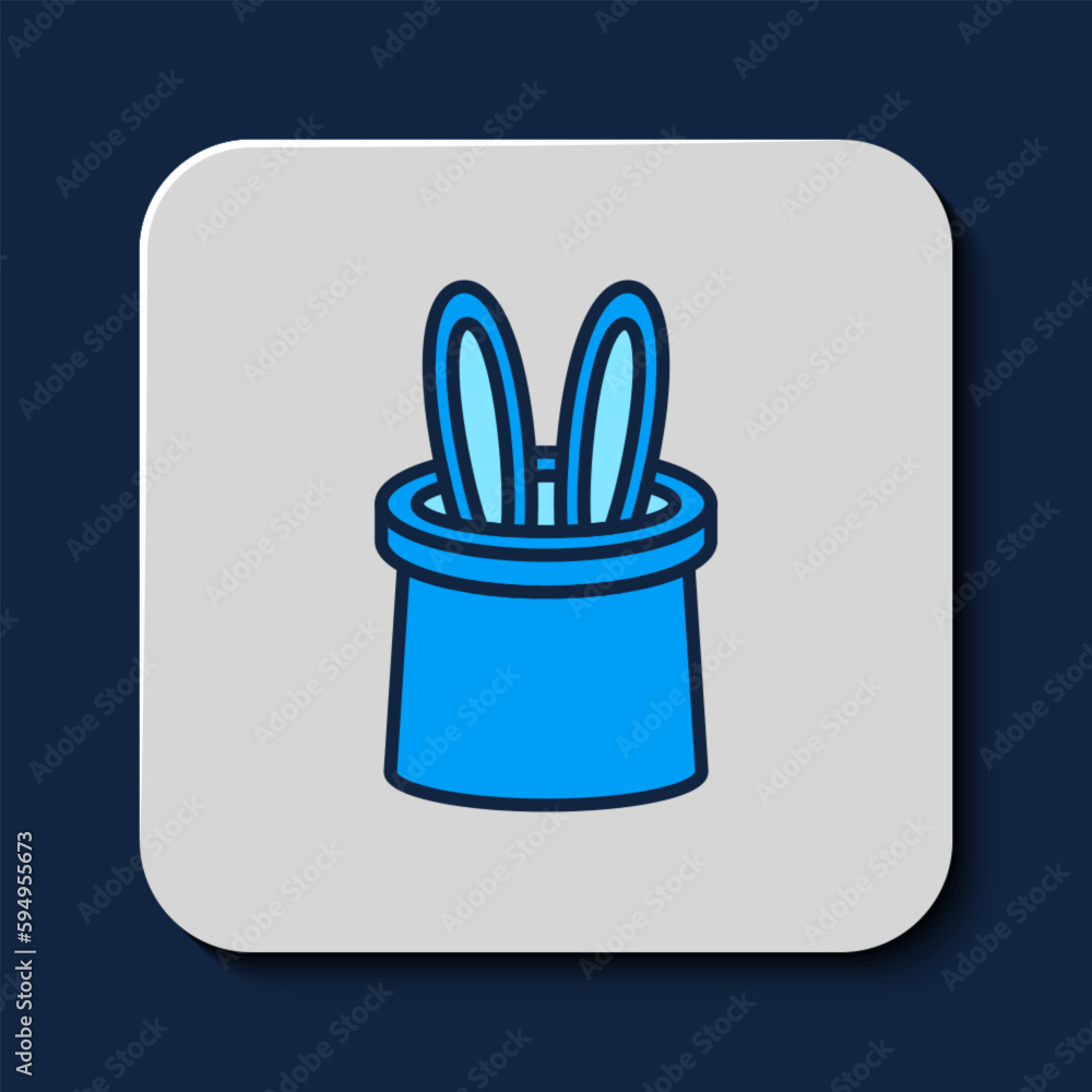 Filled outline Magician hat and rabbit ears icon isolated on blue background. Magic trick. Mystery entertainment concept. Vector Filled outline Magician hat and rabbit ears icon isolated on blue background. Magic trick. Mystery entertainment concept. Vector