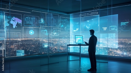 Modern Office and Futuristic Data Displayed on Cutting-Edge Touchscreen  © Business World