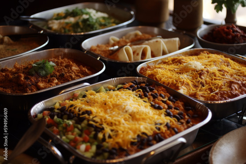 Enchiladas (Mexico) buffet lunch. AI Generated.