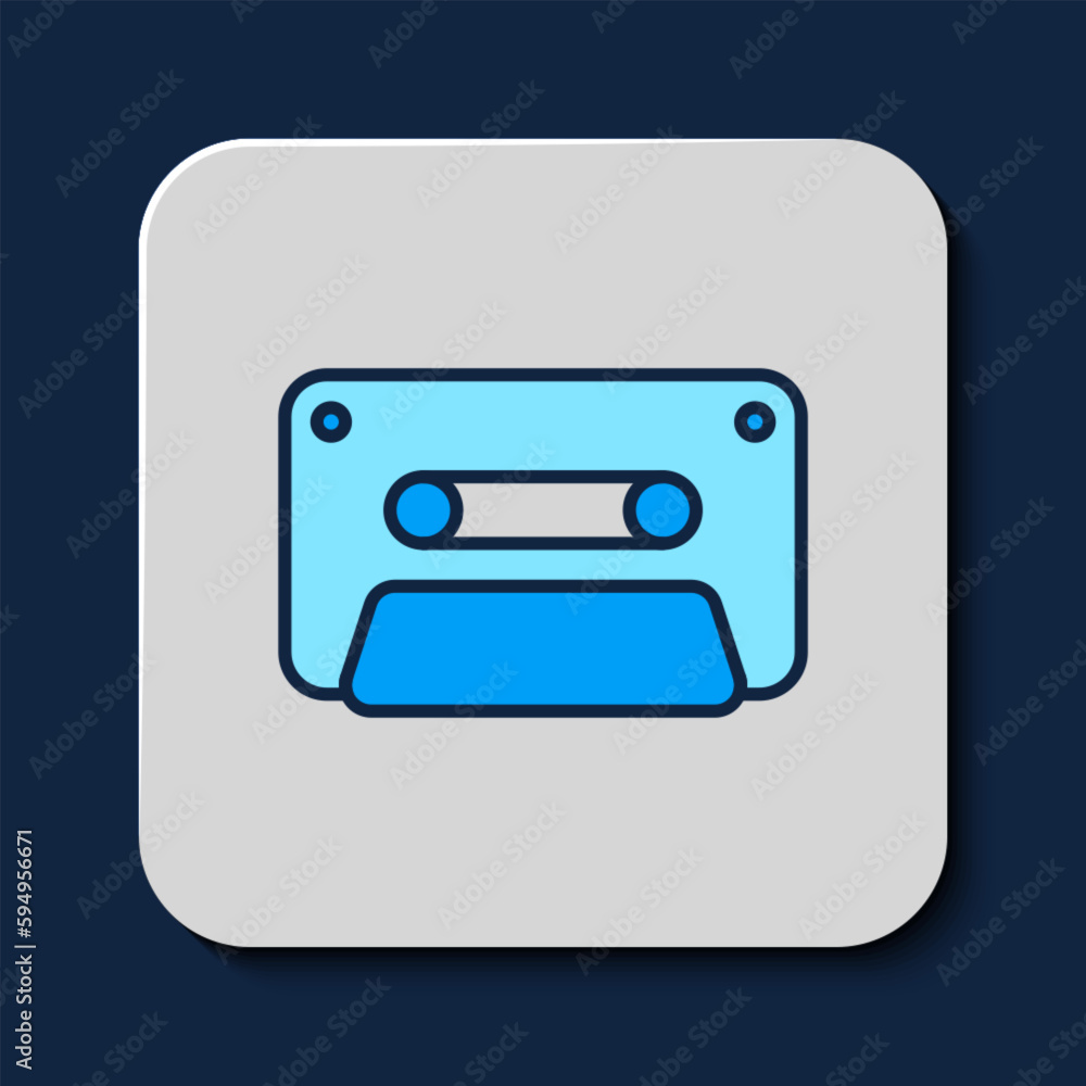Filled outline Retro audio cassette tape icon isolated on blue background. Vector Filled outline Retro audio cassette tape icon isolated on blue background. Vector