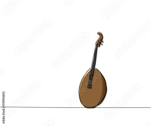 Kobza one line color art. Continuous line drawing of music, instrument, folk, musical, ukrainian, culture, acoustic, ethnic, lute, kobza, traditional, mandolin, string